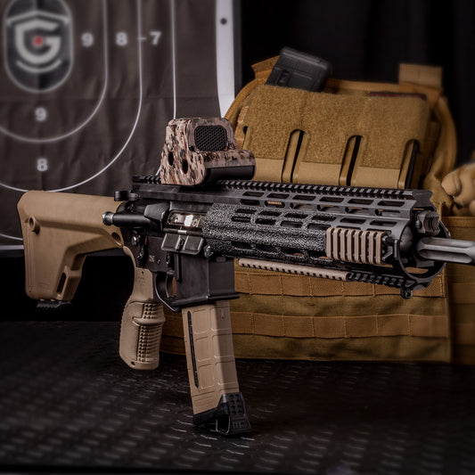 FDE Camo Optic Scope Cover with GlareGard Killflash Anti-Reflective Lens Installed for Eotech® HWS XPS Series